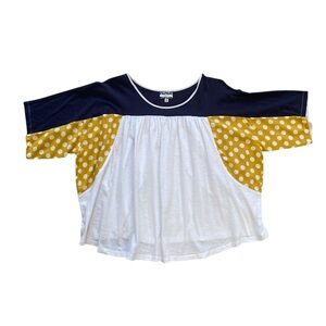 Comme Tol…polka dot retro top white navy yellow babydoll blouse Women’s M